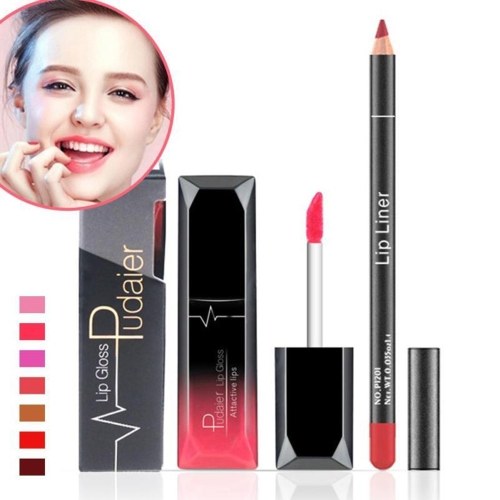 

Pudaier Matte Lipstick Sets Long Last Lipstick + Lips Pencil Waterproof Lip Liner Lip Gloss Lip Beauty Maker