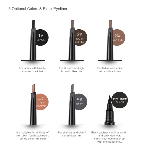 

Huamianli Double-end Eyebrow Pencil & Eyeliner Long-lasting Waterproof Eyebrow Enhancer Pen Eye Liner 5 Optional Colors