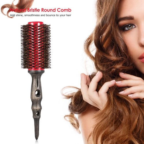 

14mm Round Brush Natural Bristle Roller Comb With Non-slip Wood Handle Aluminum Round Comb for Hair Styling