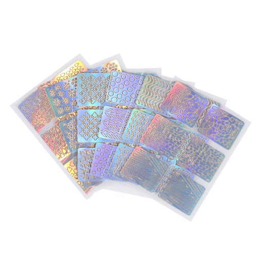 

6pcs / set Наклейки для маникюра для ногтей Смешанные рисунки Французский шаблон для штамповки трафаретов для ногтей Nail Art Tool