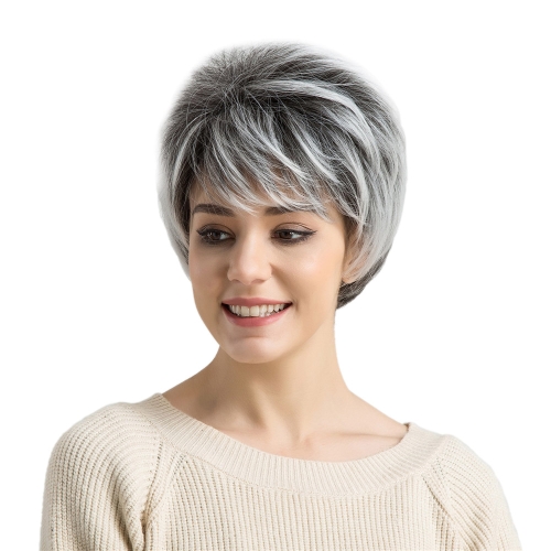 

12" Wig Short Hair Wigs Gradient Color Short Straight Granny Hair Wig Synthetic Fiber Cosplay Daily Party Wig for Women YJJ104