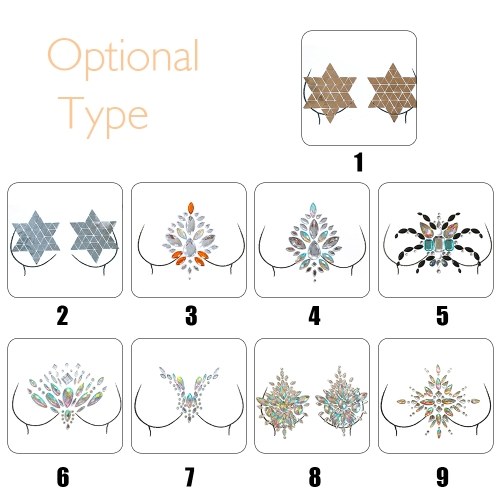 

Big Classic Ceremony Breast Bling Gem Cluster Self Adhesive Stick On Jewels Body Paint Decor Rhinestone Temporary Tattoo Jewels Festival Party Glitter Stickers Easy To Operate
