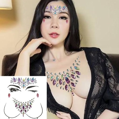 

Big Classic Ceremony Face Breast Bling Gem Kit Cluster Self Adhesive Sticker On Jewels Body Decoration Rhinestone Temporary Tattoo Jewels Festival Party Glitter Stickers Easy To Operate