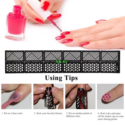 

12 Sheets Nail Vinyls Adhesive Ultra-thin Plaid Net Line Hollow 3D Nail Stencil Stickers for Manicure Nail Art Decoration