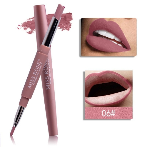 

New 2017 Brand Lip Matte Makeup for Women Long Lasting Pigment Red Nude Lip Liner Double Ended with Matte Miss Rose Lipstick 1