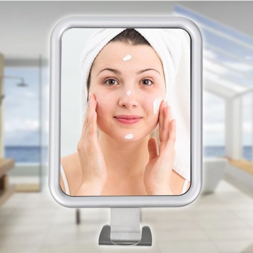 Bathroom Shower Anti-fog Vanity Mirror Shaving and Makeup Mirror with Suction Cups on Back No Hole Punch with Hooks
