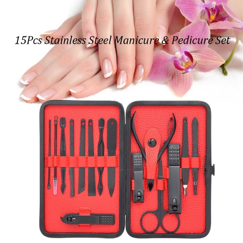 

15Pcs Stainless Steel Manicure & Pedicure Set Nail Clipper Travel & Grooming Kit with Storage Case