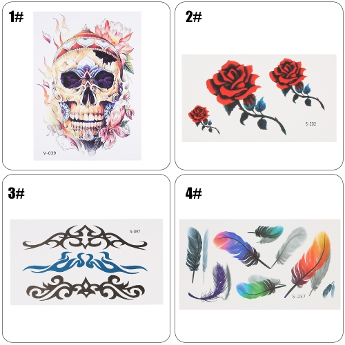 

Removable Waterproof Temporary Tattoo Stickers Skull Rose Flower Totem Feather Body Arm Art Decoration