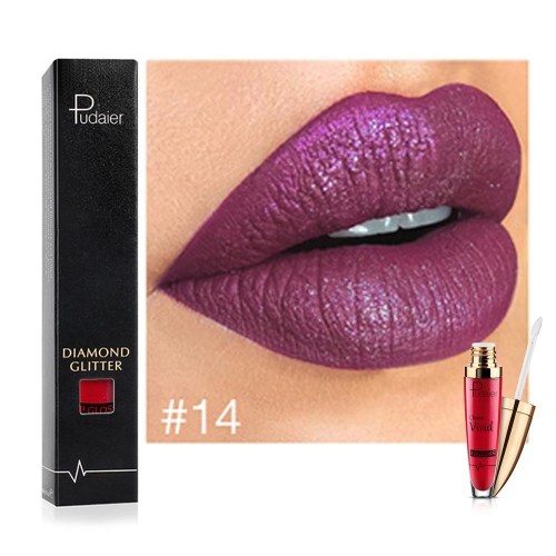 

Pudaier Liquid Lip Gloss Non-stick на губной помаде для губ 18 цветов Lip Glitter Diamond Waterproof Lip Tint Makeup
