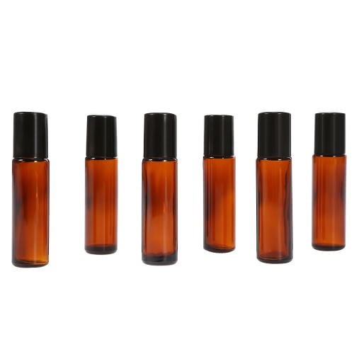 

10ml Amber Glass Roll-on Bottles Essential Oil Jar Stainless Steel Roller Ball 2ml Dropper 6Pcs