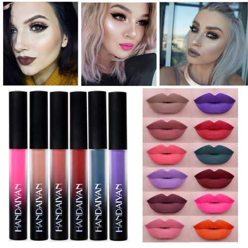 12 цветов Lip Gloss Cosmetics Wasserdichte Длительный Lippenstift Pigment Metallic Sexy Red Lip Tint Бархатный матовый Обнаженная жидкая губная помада Beauty Lipgloss