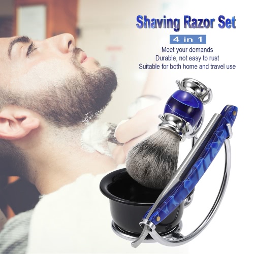 

4 In 1 Shaving Razor Set Shaving Holder + Straight Razor + Soap Bowl + Blaireau Brush Male Facial Shaving Tool