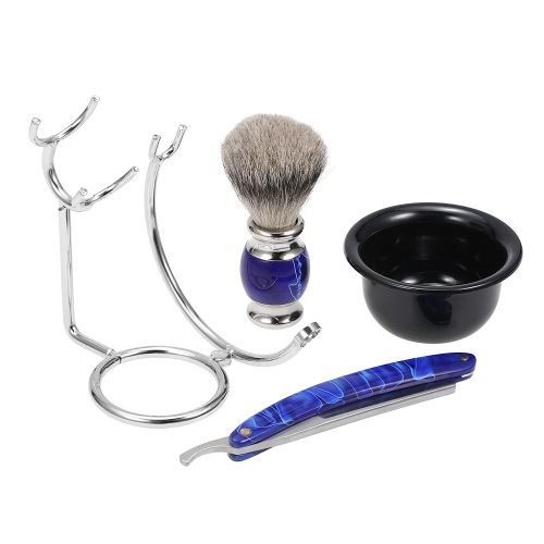 4 En 1 Ensemble de rasage Rasage Porte-rasage + Rasage Razor + Sabot Bowl + Blaireau Brush Male Facial Shaving Tool