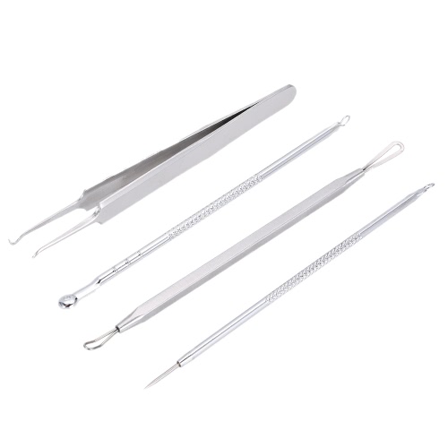 

4Pcs Stainless Steel Blackhead Extractor Tool Facial Comedone Acne Blemish Remover Kit Treatment Set