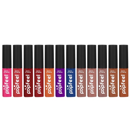 

Popfeel 1Pc Matte Lip Gloss Liquid Lipsitck Waterproof Long-lasting Lip Sticks Moisturizing Lip Stain Tint 12 Optional Colors