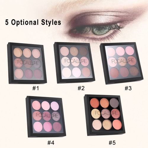 

FOCALLURE 9 Colors Eyeshadow Palette Matte Shimmer Eye Shadow Powder Long-lasting Eyeshadow Cream Concealer Makeup Palette