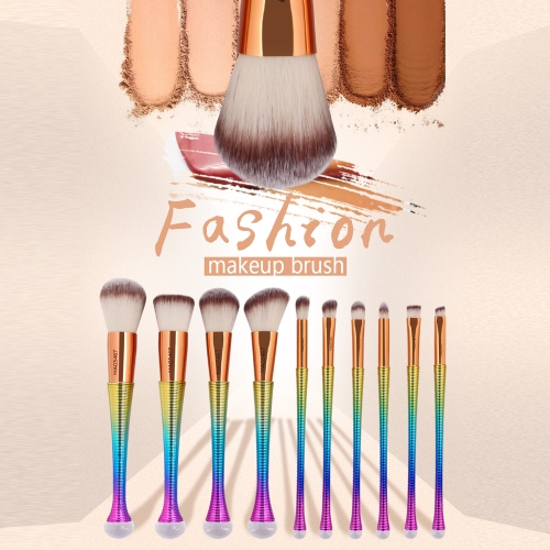 

10pcs Pink Gold Makeup Brushes Set Power Foundation Blush Eye Shadow Contour Blending Mermaid Beauty Cosmetic Tool Kits