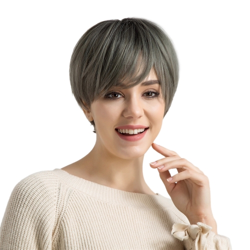 

12" Wig Short Straight Hair Wigs Flax Ash Color Synthetic Fiber Cosplay Daily Party Wig With Cap for Women YJJ125-1