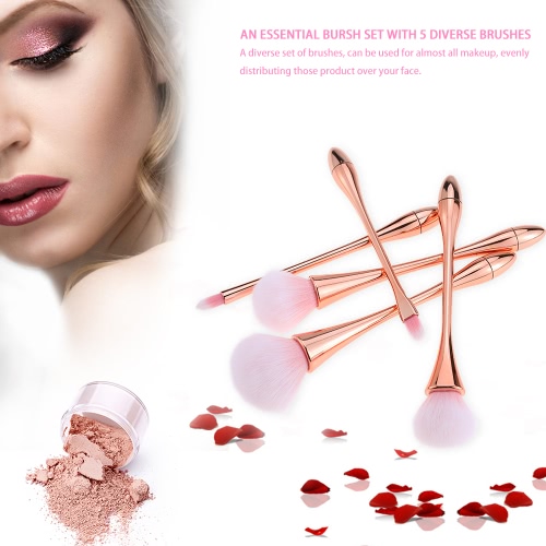 

5Pcs Professional Makeup Brush Set Cosmetic Brush Kit Concealer Foundation Eyeshadow Powder Blush Brush Fiber Beauty Tool Rose Gold Handle Sweet Color