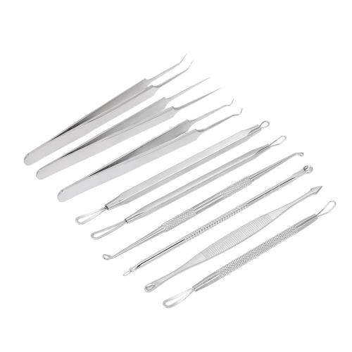 

9pcs/pack Blackhead Remover Kit Professional Tweezers Pimple Extractor Acne Comedone Zit Removal Tool Stainless Steel
