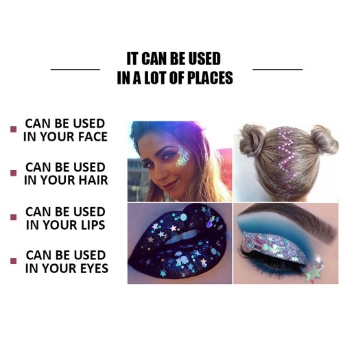 

HANDAIYAN Cosmetic Charming Fairy Colorful Glitter Gel Holographic Chunky Glitter Highlight Eyeshadow Makeup Accessories for Face Lips and Hair 01#