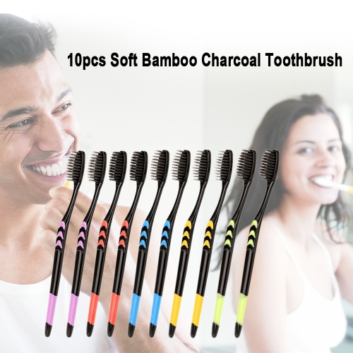 

10pcs Soft Bamboo Charcoal Toothbrush Black Tooth Brush Eco-friendly Oral Teeth Care Brush For Kids And Adults