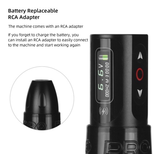 Wireless Timer OLED Dynamic Display Adjustable Dual Rechargeable Batteries Electroplated Aluminum Long Pen Pen Motor Body Art Machine Rotary Body Art Pen with USB Charging Cable 