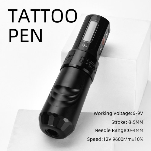 Wireless Timer OLED Dynamic Display Adjustable Dual Rechargeable Batteries Electroplated Aluminum Long Pen Pen Motor Body Art Machine Rotary Body Art Pen with USB Charging Cable 