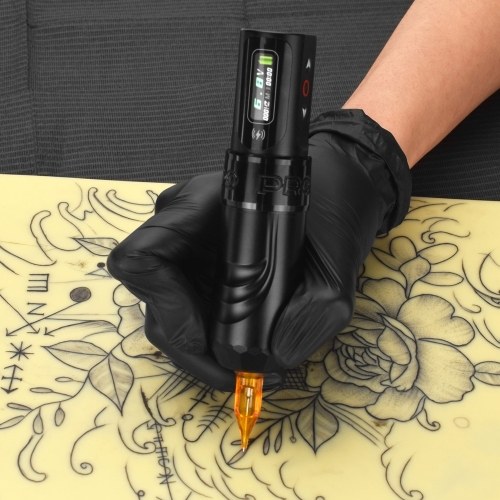 Wireless Timer OLED Dynamic Display Adjustable Dual Rechargeable Batteries Electroplated Aluminum Long Pen Pen Motor Body Art Machine Rotary Body Art Pen with USB Charging Cable 