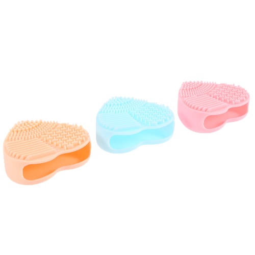 Silicone Makeup Brush Cleaning Mat Cosmetic Brush Washing Pad Heart-shape Brush Scrubber 3 Colors