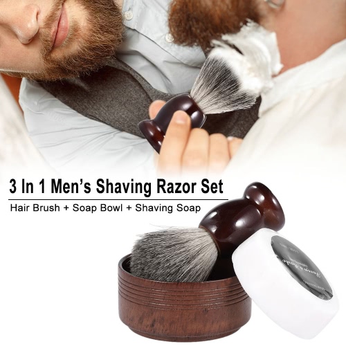 

3 In 1 Men’s Shaving Razor Set for Dry or Wet Shaving Badger Hair Brush + Soap Bowl + Shaving Soap Male Facial Clean Tools Beard Shaving Kit Barber Set