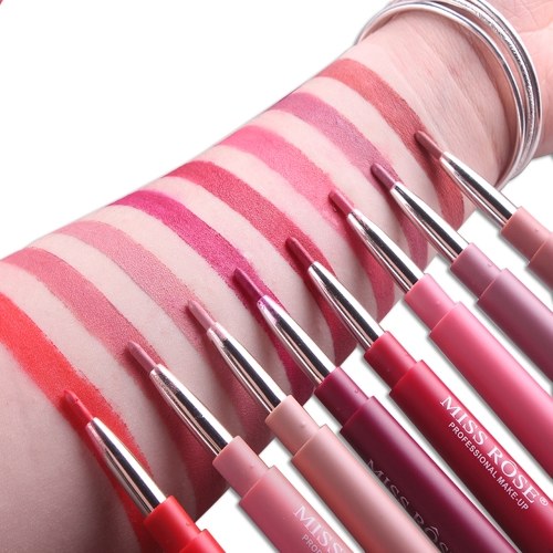 

MISS ROSE 2 in 1 Lip Liner Pen Водонепроницаемый красочный шелковый гладкий губная помада Pen Pencil Stretch Lip Brush Tool Lip Makeup