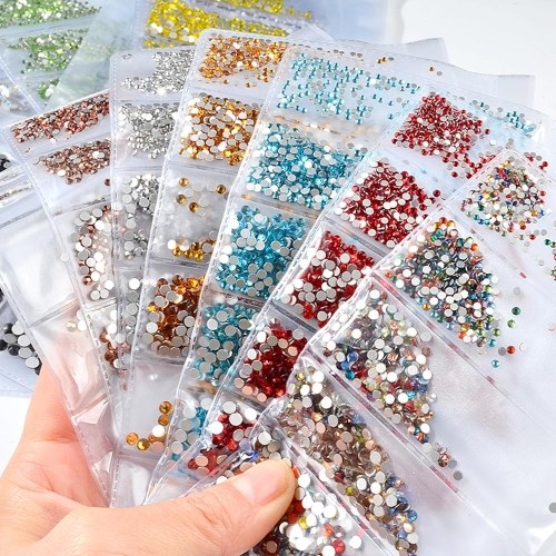 Mixed Size 1440pcs Glass Nail Rhinestones For Nail Art Decorations Crystals Strass Charms Partition Rhinestone Set