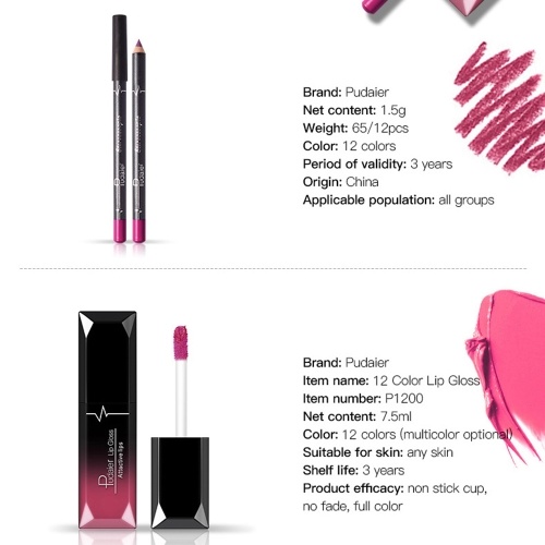 

Pudaier Matte Lipstick Sets Long Last Lipstick + Lips Pencil Waterproof Lip Liner Lip Gloss Lip Beauty Maker