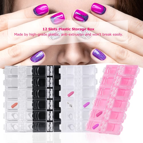 

12 Slots Plastic Storage Box Nail Art Bead Paillette Powder Organizer Transparent Random Colors Gems Earrings Rhinestone Container