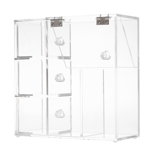

Clear Acrylic Cosmetic Makeup Brushes Organizer Case Tools Storage Display Box 2 Brush Holders 3 Drawers Dustproof