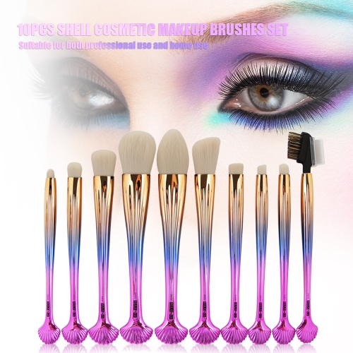 

10pcs Shell Cosmetic Makeup Brushes Set Foundation Power Contour Eye Shadow