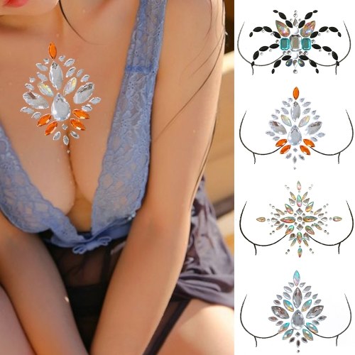 

Big Classic Ceremony Breast Bling Gem Cluster Self Adhesive Stick On Jewels Body Paint Decor Rhinestone Temporary Tattoo Jewels Festival Party Glitter Stickers Easy To Operate
