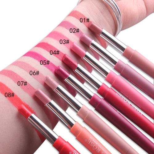 

New 2017 Brand Lip Matte Makeup for Women Long Lasting Pigment Red Nude Lip Liner Double Ended with Matte Miss Rose Lipstick 1