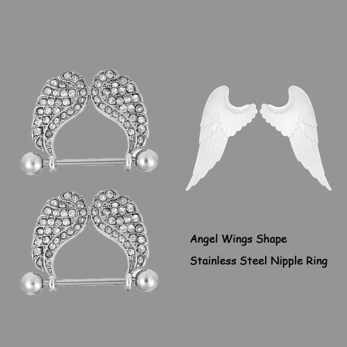 

Nipple Bar Ring Barbell Stainless Steel Dangling Angel Wings Shield Body Piercing Jewelry for Men & Women A Couple