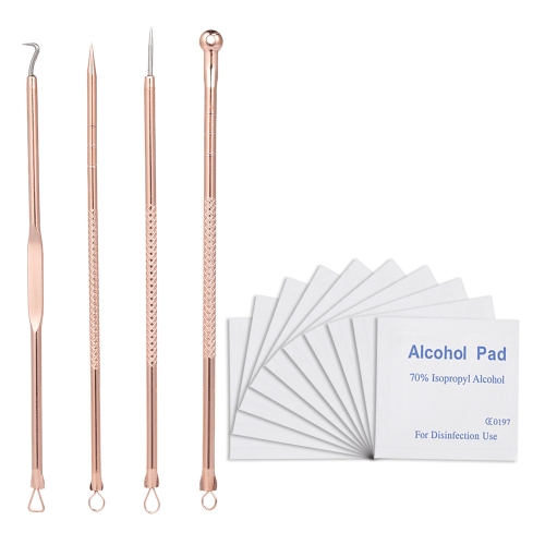 

4Pcs / set Двухконечный инструмент для удаления прыщей для прыщей Набор 10 шт. Спиртовая стерилизованная хлопковая подушка Черная