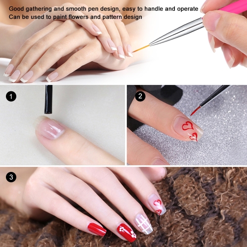 

3pcs Nail Art Liner Brush Crystal UV Gel Painting Line Brush Nylon Hair Manicure Pen