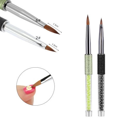 

BQAN Nail Art Brush Carving Salon Tool Metal Handle Rhinestone Silicone Head Nylon Brush Hair Black Color