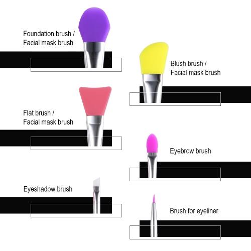 6pcs Makeup Brush Kit Silicone Facial Mask Brush Cosmetic Foundation Brushes Eyeshadow Eyebrow Brush Set Black