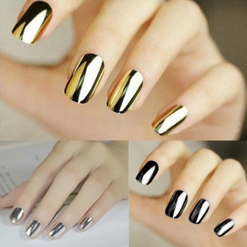 

Smooth Nail Art Sticker Patch Foils Armour Full Self Adhesive Polish Tips Wraps DIY Decoration Black Gold Silver