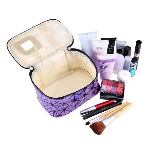 

Large-capacity Functional 3D Optical Maser Cosmetic Bag Women Fashion PU Leather Travel Organizer Suitcase Toiletry Make Up Necessaries Zipper Case Pouch Toiletry Kit Package