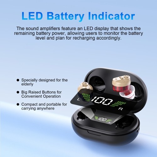 Dual-ear In-ear Hearing Aid For Elderly Hearing Amplifier For Seniors Rechargeable with Portable Charging Case Adaptive Feedback Suppression Adjustable Volume Memory Function 