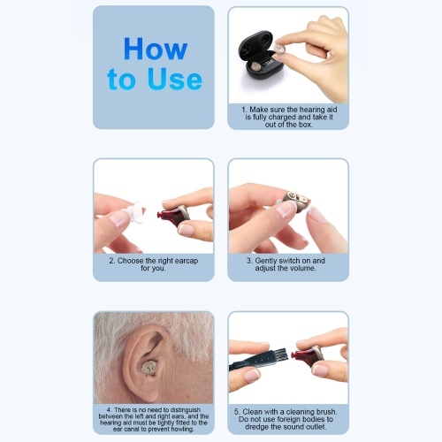Dual-ear In-ear Hearing Aid For Elderly Hearing Amplifier For Seniors Rechargeable with Portable Charging Case Adaptive Feedback Suppression Adjustable Volume Memory Function 
