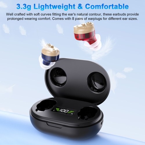 Dual-ear In-ear Hearing Aid For Elderly Hearing Amplifier For Seniors Rechargeable with Portable Charging Case Adaptive Feedback Suppression Adjustable Volume Memory Function 