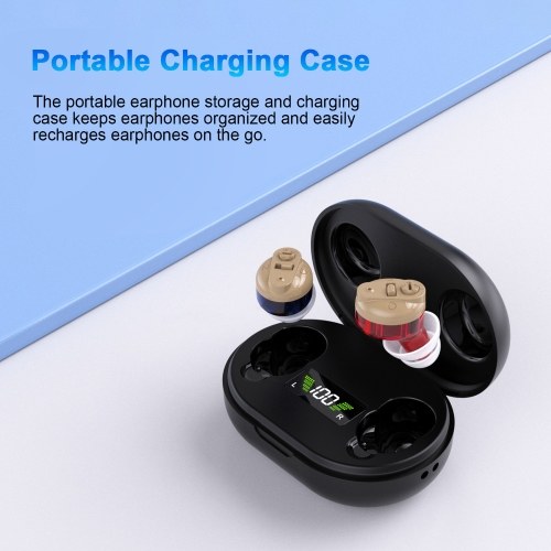 Dual-ear In-ear Hearing Aid For Elderly Hearing Amplifier For Seniors Rechargeable with Portable Charging Case Adaptive Feedback Suppression Adjustable Volume Memory Function 